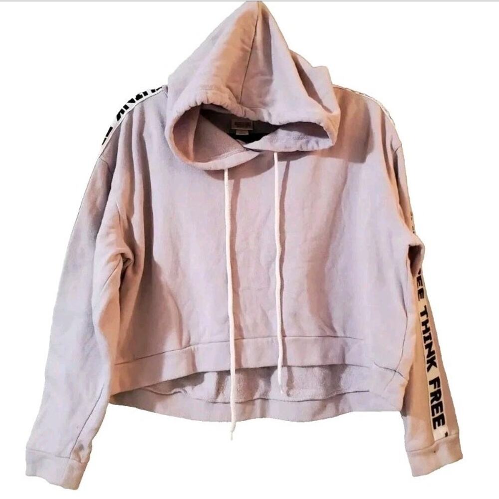 Mossimo Womens Cropped Hoodie Sweatshirt Size XL Lilac High-Low Think Free Quote